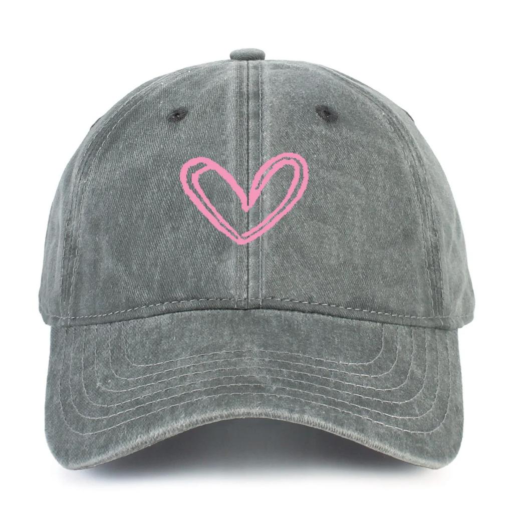Versatile Heart-shaped Printed Washed and Aged Baseball Caps for Men and Women Couple Baseball Caps Casual Sun Protection