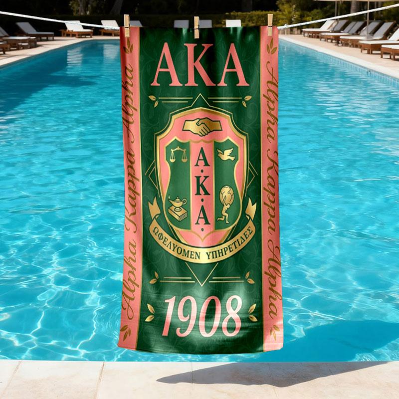 Alpha Kappa Alpha Print Beach Towel Design, Soft, Lightweight. for Home Bathroom, Spa, Pool, Yoga, Surfing, Camping, Gift for Family, Friend