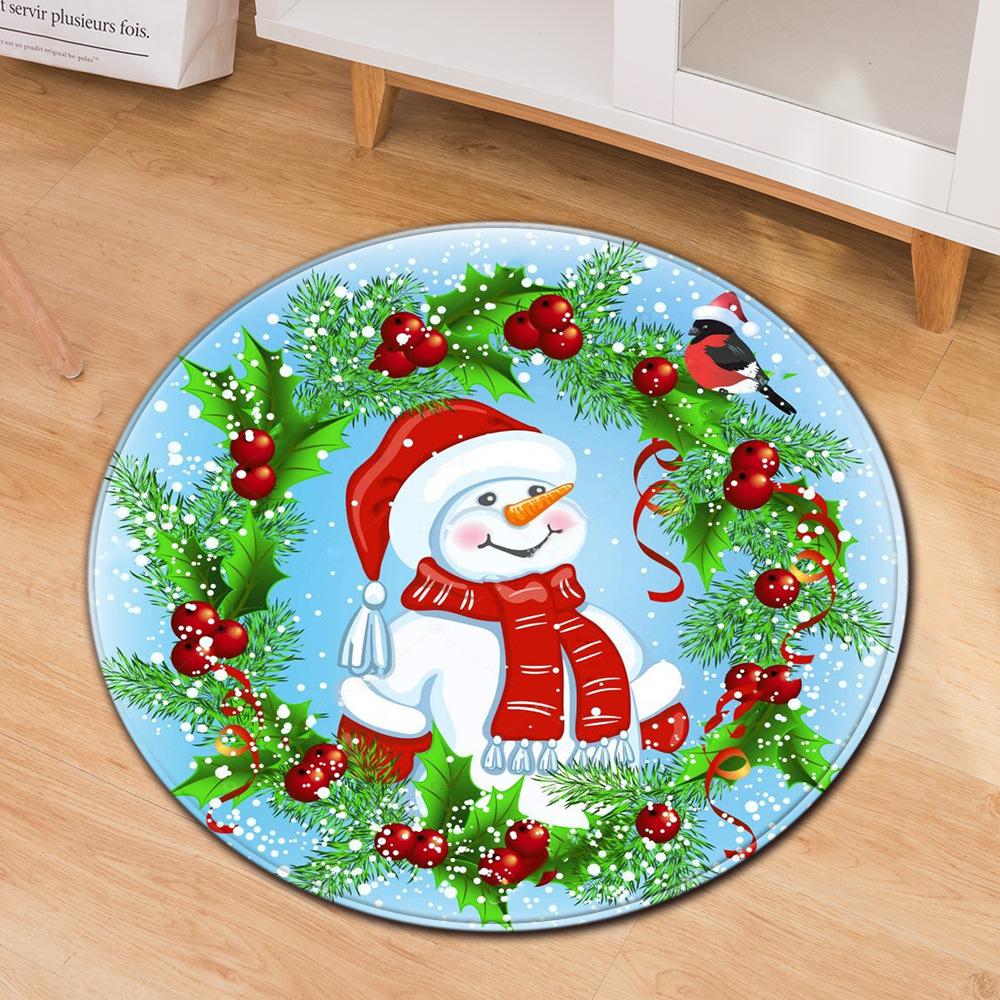 Christmas Festive Door Mat Household Non-Slip Round Floor Mat Living Room Coffee Table Bedroom Carpet