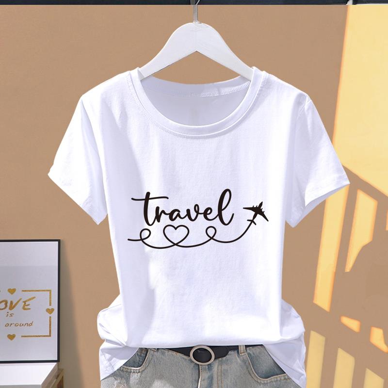 (Asian Size) letter flower style Women's Top Short Sleeve T-shirts O-neck Casual Clothing Fashion Female T shirt Printed Graphic Tee