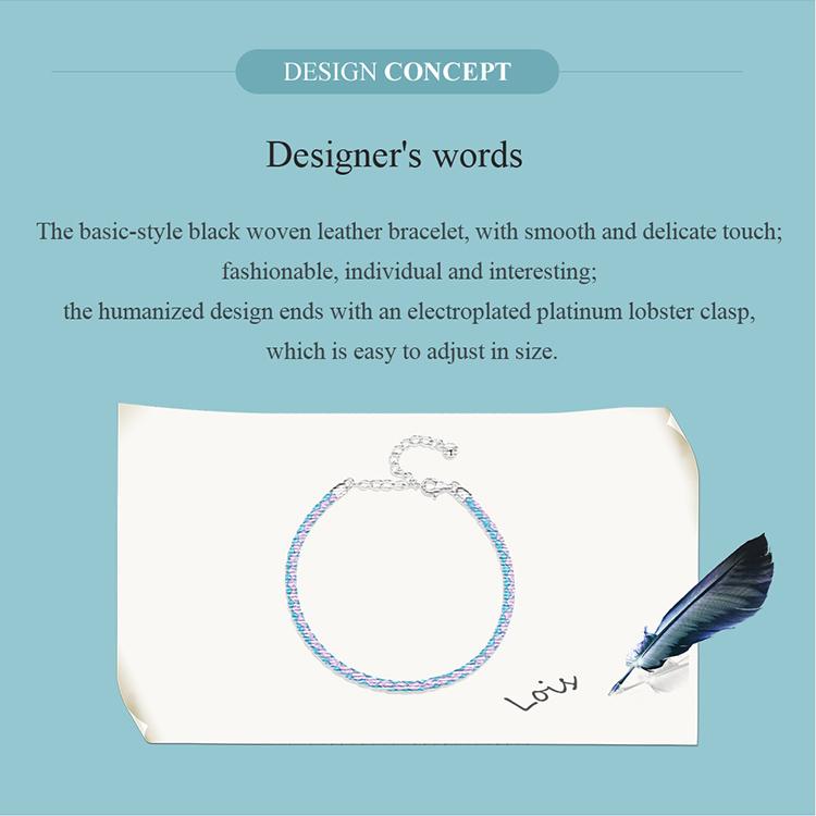 WOSTU 925 Sterling Silver Simple Leather Bracelet Fashionable Individual Lobster Clasp Bracelet