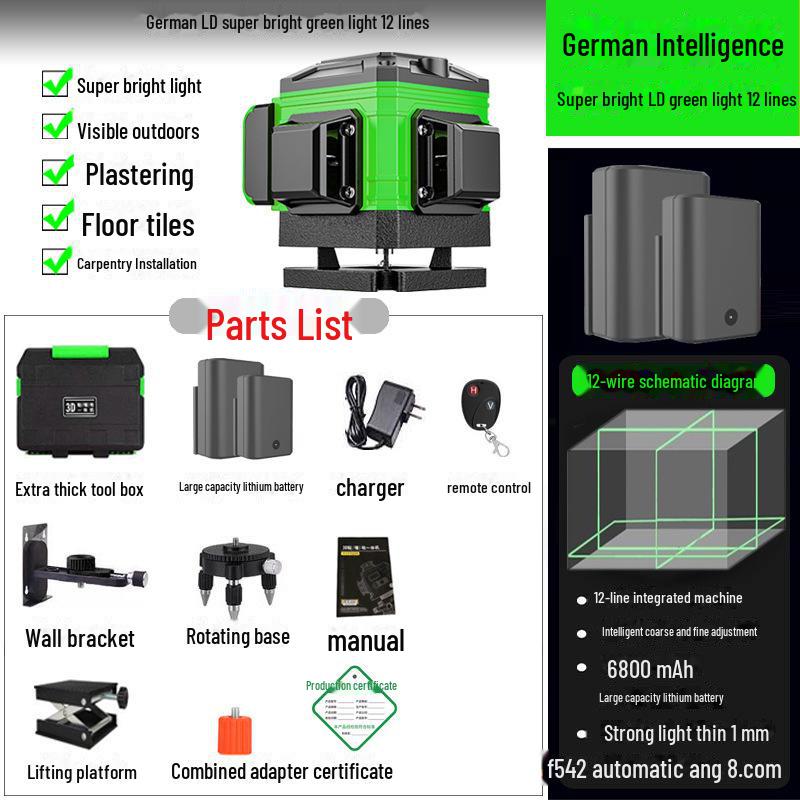 High-Precision 16-Line Green Laser Level Meter with Automatic Leveling