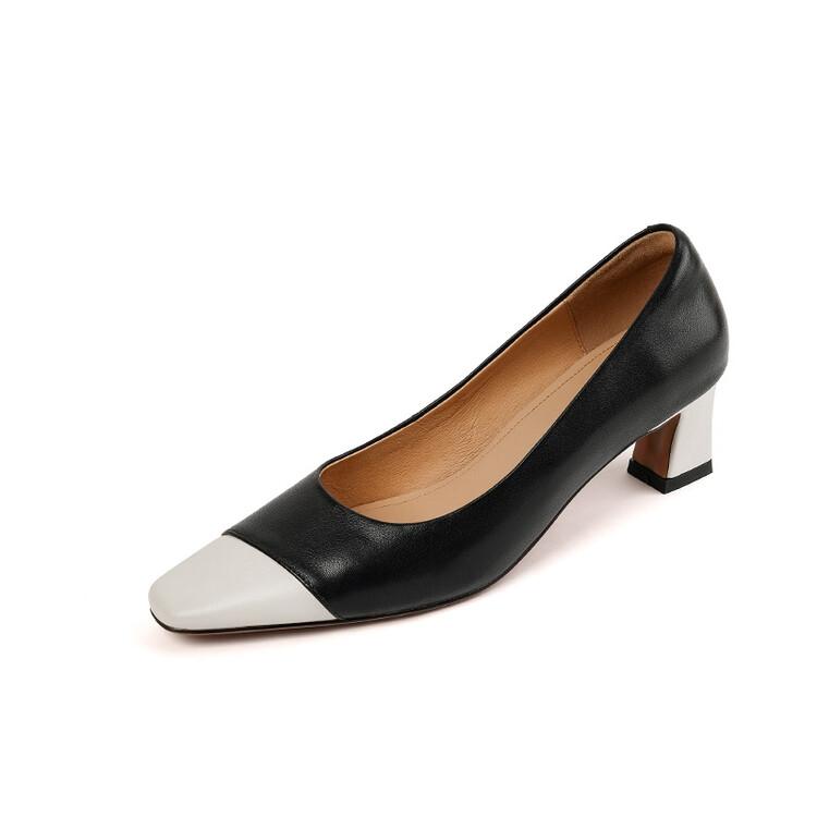 Fashion NEW Spring/Autumn Women Shoes Square Toe Chunky Heel Women Pumps Genuine Leather Shoes for Women Elegent Mixed Colors Cute Shoes