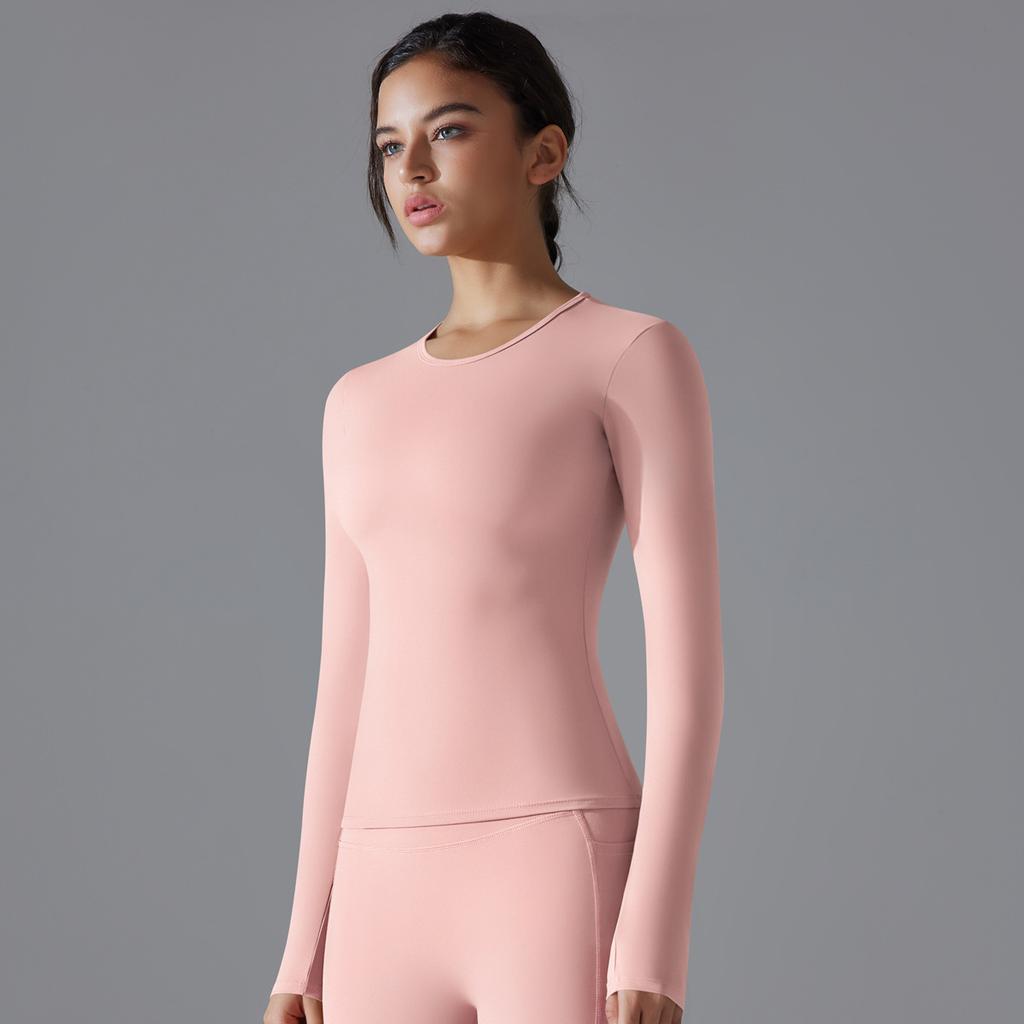 New Double-sided Brushed Solid Color Long Yoga Suit With Long Sleeves, High Elasticity And Breathability For Sports Running