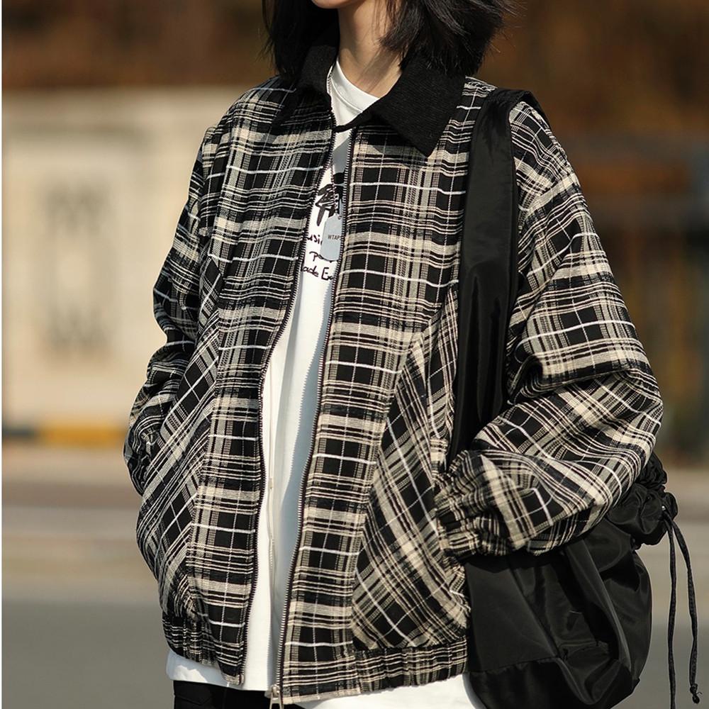 

Unisex Japanese Style Striped Plaid Jacket with Turn-Down Collar - Spring/Autumn 2024 Trendy Casual Wear M