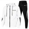Mens Casual Tracksuit Set Hooded Zip Sweatshirt Sweatpants Air Layer Cotton Sportswear