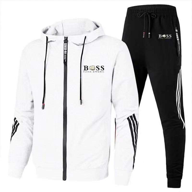 Mens Casual Tracksuit Set Hooded Zip Sweatshirt Sweatpants Air Layer Cotton Sportswear