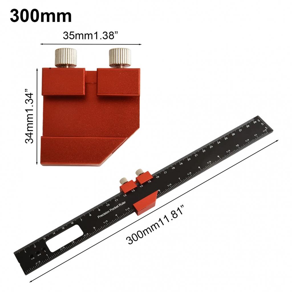 Woodworking Ruler Pocket Ruler Layout Tool Aluminum Alloy Ruler with Slide Stop