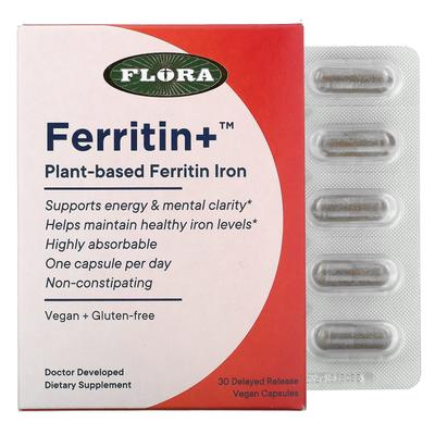 Flora, Ferritin+, Vegetable Ferritin Iron, Καθυστερημένη Αποδέσμευση, 30 Veggie Κάψουλες