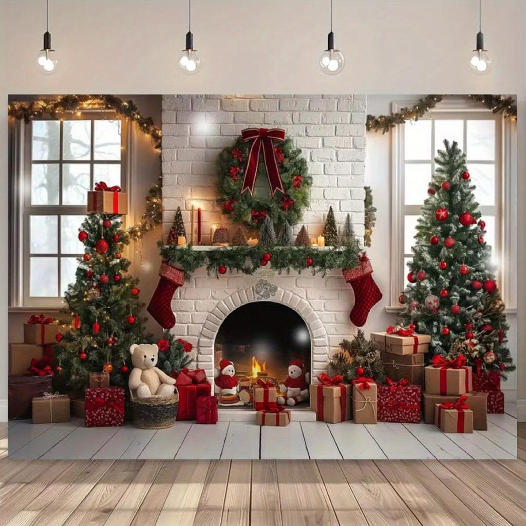 Weißer Kamin-Hintergrundstoff für Weihnachten, Polyester, geeignet für Weihnachtsdekoration und festliche Veranstaltungsdekoration