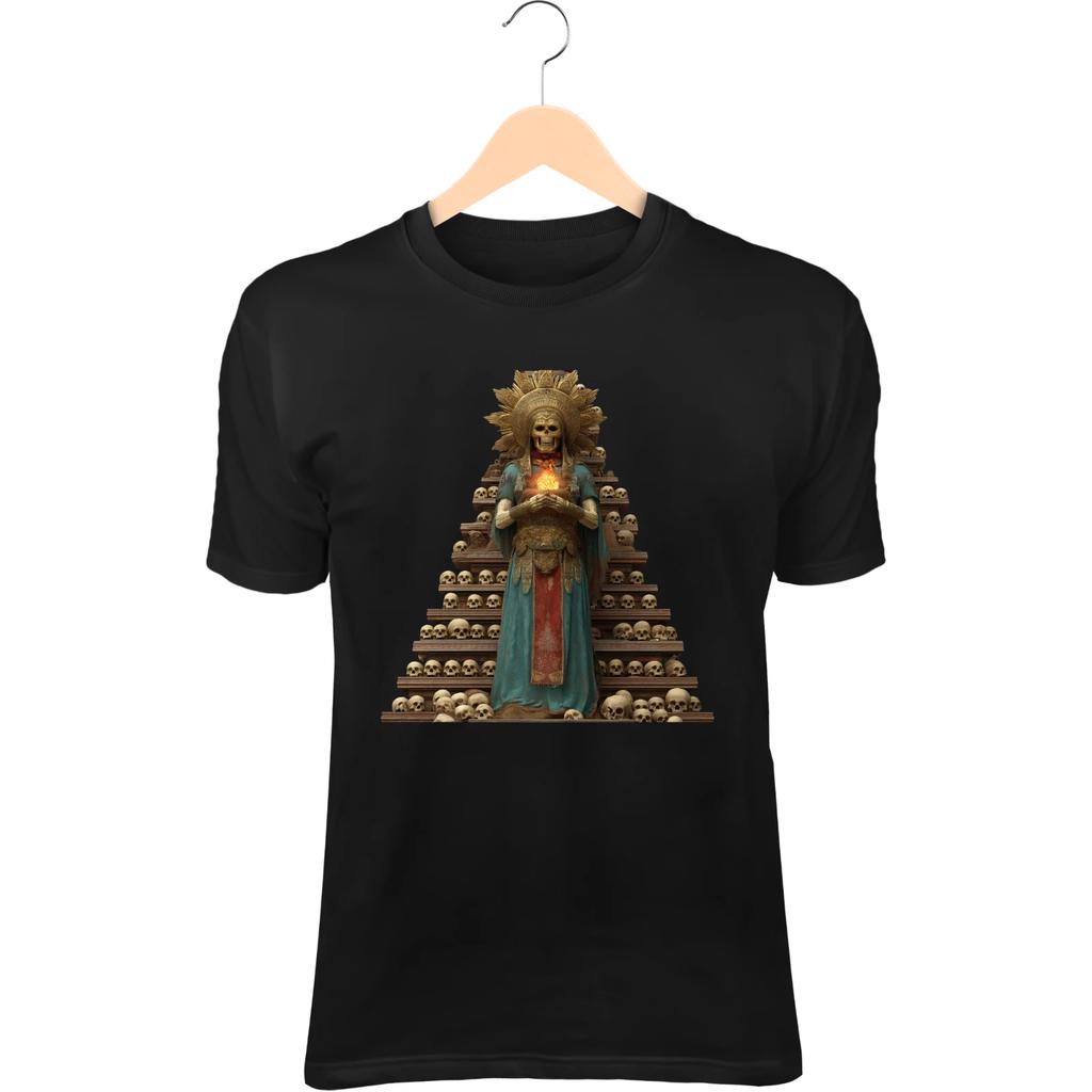 Skeletal God T-Shirt – Cracked Golden Mask, Glowing Chest, Epic Divine Power