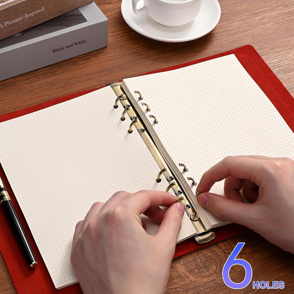 A5 Dot Grid Paper, 6 Hole Punched,A5 Dotted Refill Paper for Planner/Binders/Organizer, 8.3x5.6 Inch,80 Sheets,Beige,100GSM (1)