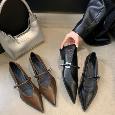 Nuovo Stile Donna Vintage Scarpe Singole a Punta Donna Fibbia Metallica Quadrata con Linea A con Nuove Scarpe con Tacco Lusso All-in-one