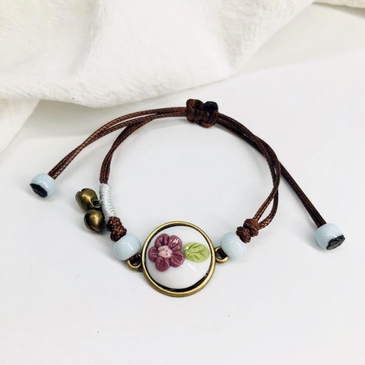 Retro Stone Flower Bracelet Female Jingdezhen Handmade Jewelry Woven Ceramic Pinched Flower Bracelet