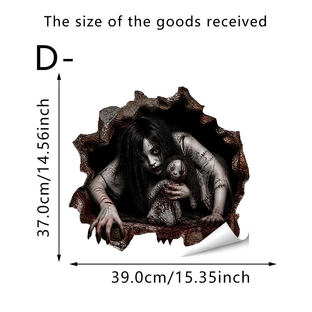 Halloween 3D Wall Breaking Mummy Witch Wall Sticker Self Adhesive Horror Decor