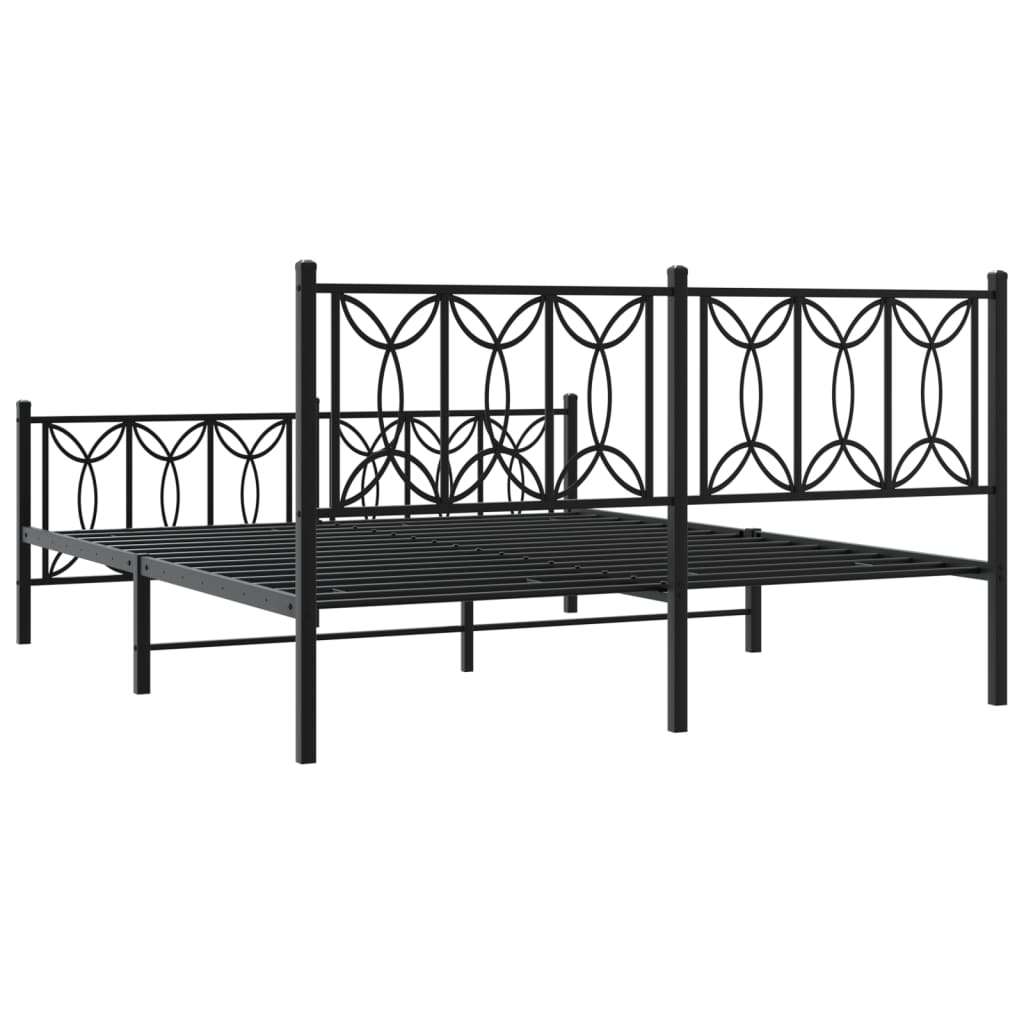 Metal Bed Frame with Headboard and Footboard Black 150 X 200 Cm