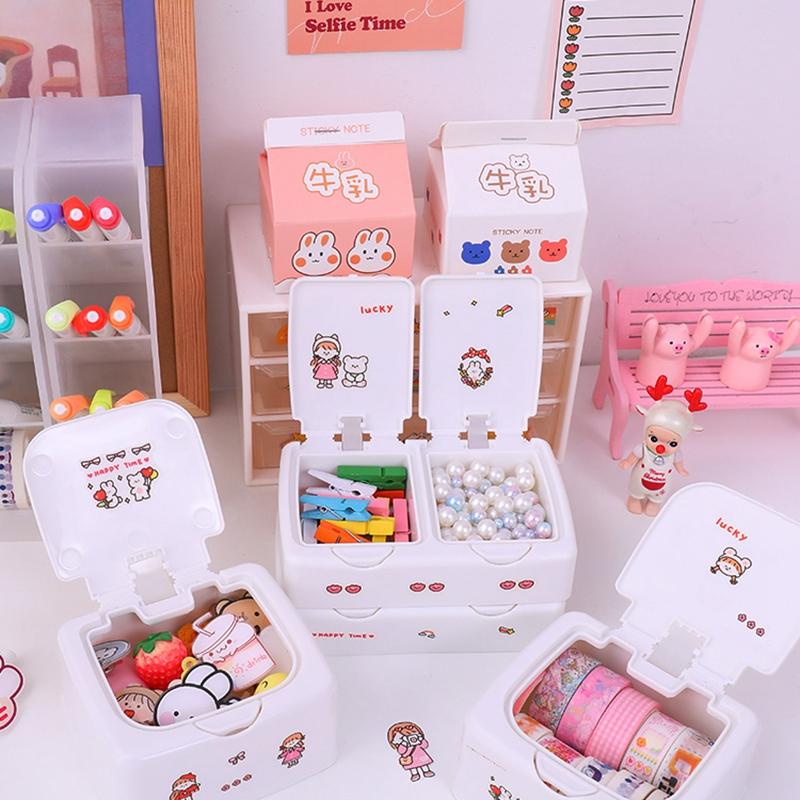Ins Tlačidlo Stolný Roztomilý Úložný Box s Vekom Drobnosti Mini Úložný Box na Šperky Organizér Kawaii Box Nádoba Úložný Malý