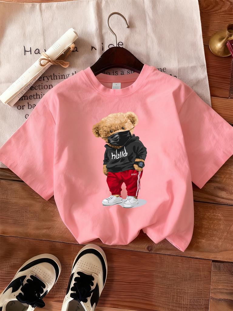 Bear Wearing Mask Printing TShirt Womens Basics ONeck T Shirts Comfortable Loose Short Sleeve Tops Summer Soft Woman Clothes