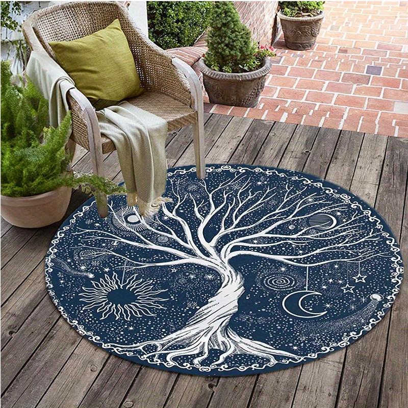 Tree Of Life Sun Moon Round Rug Floor Mat Doorway Rug With Nonslip Backing Outdoor Patio Camping Rug Floor Mat Living Room Bedroom Decoration