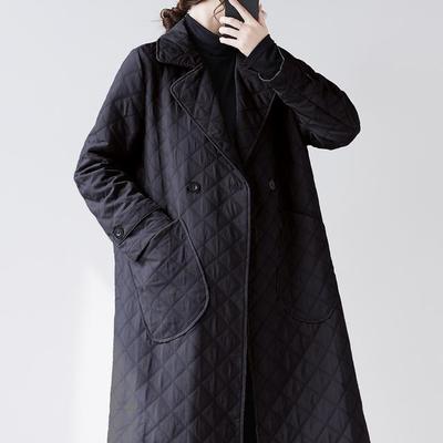 Women's Korean-Style Fashionable Autumn Winter Trench Coat Lightweight Mid-Length Loose Coat with Stylish Diamond Pattern