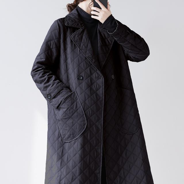 Women's Korean-Style Fashionable Autumn Winter Trench Coat Lightweight Mid-Length Loose Coat with Stylish Diamond Pattern