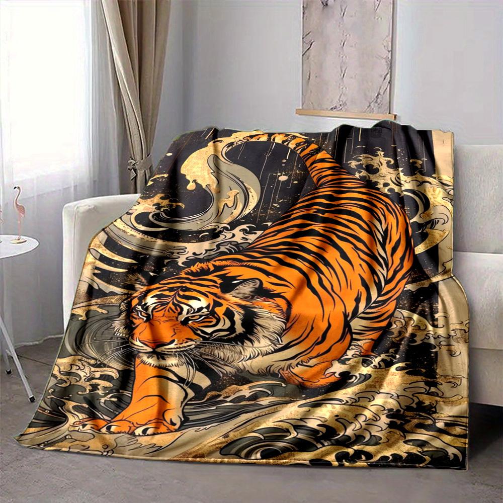 1pc Tiger Wave Print Blanket - Perfect Gift for Birthdays, Christmas & Halloween- Soft, Warm & Versatile yy250909133