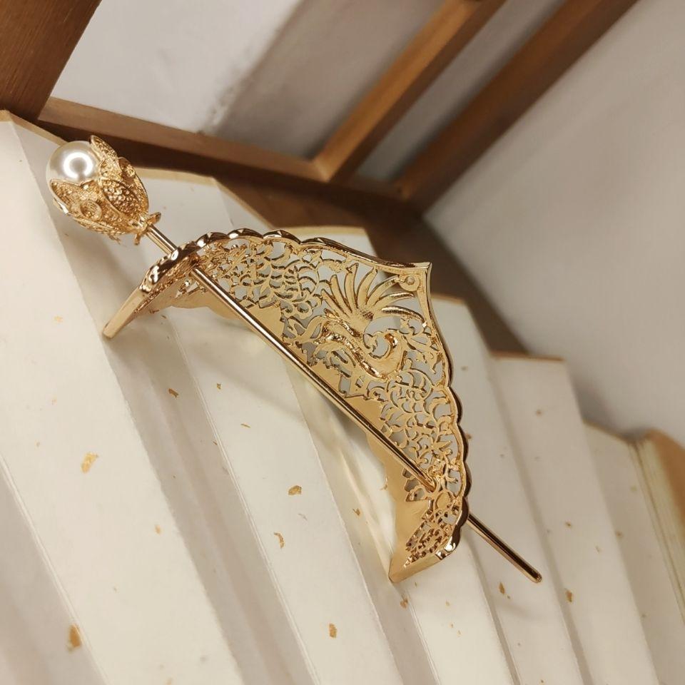 Gold Plated Hair Crown Handmade Hanfu Headdress Antique Jewelry