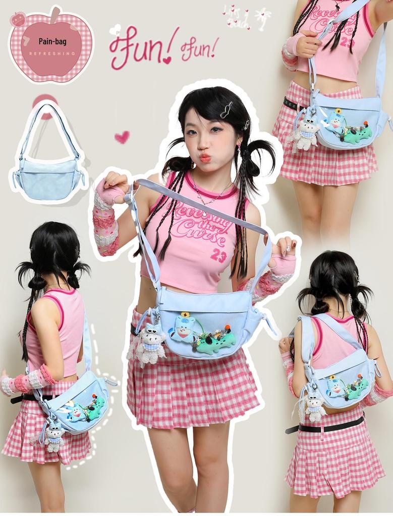 2026 Lightweight Nylon Dumpling Crossbody - Women’s Water-Repellent PVC Transparent Sports Bag with Dopamine Colors.