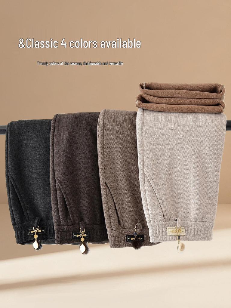 Mom’s Fleece-Lined Wool Pants - Warm, Thickened Flannel for Elderly, Straight-Leg Style, Perfect for Autumn & Winter