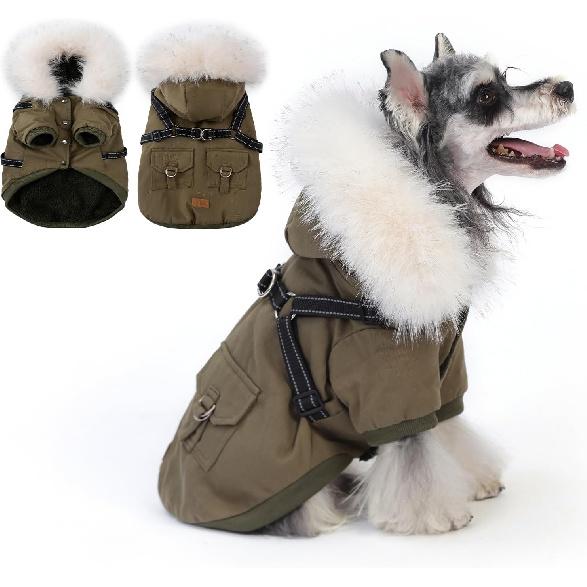 PINA Dog Coat for Small Medium Large Dogs, Waterproof Dog Winter Jacket with Built in Harness Dogs Winter Coat, Puppy Cold Weather Coats with Plush
