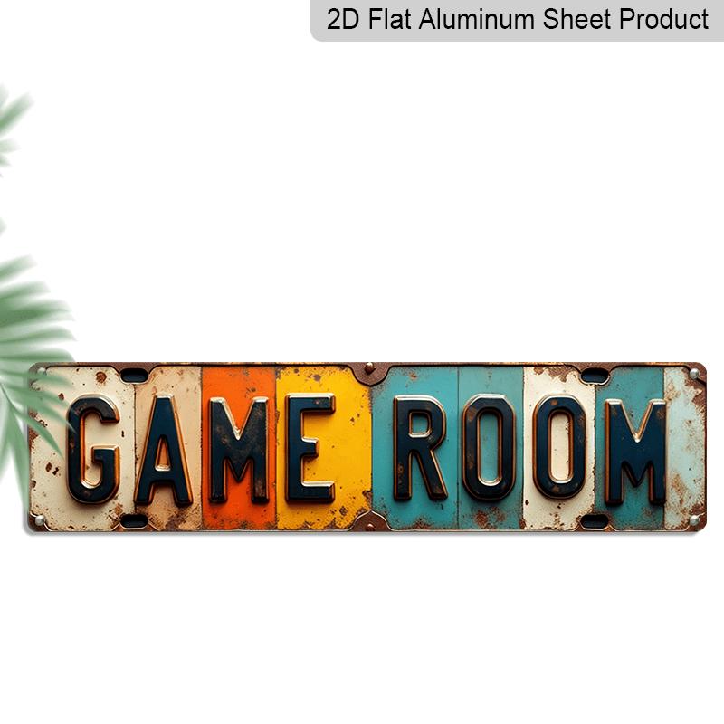 

Retro 2D Flat ”game Room Metal Sign-retro Aluminum Wall Decoration with Old Edges and Weathered Texture, Using Bright Color Fonts, Suitable for 40cm x 10cm