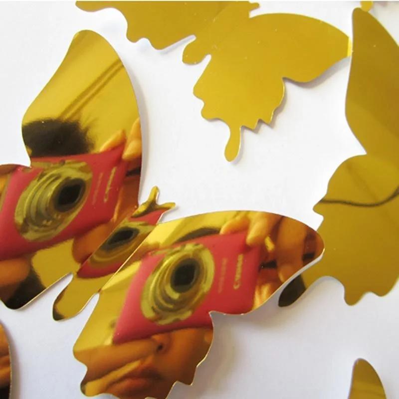 

Stickers 12pcs/set Modern 3D Mirror Acrylic Butterfly Home Decoration DIY Art Wall золотий