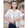 Women's White 3D Floral Short-Sleeve Round Neck Loose Top - 2025 Summer Fashion