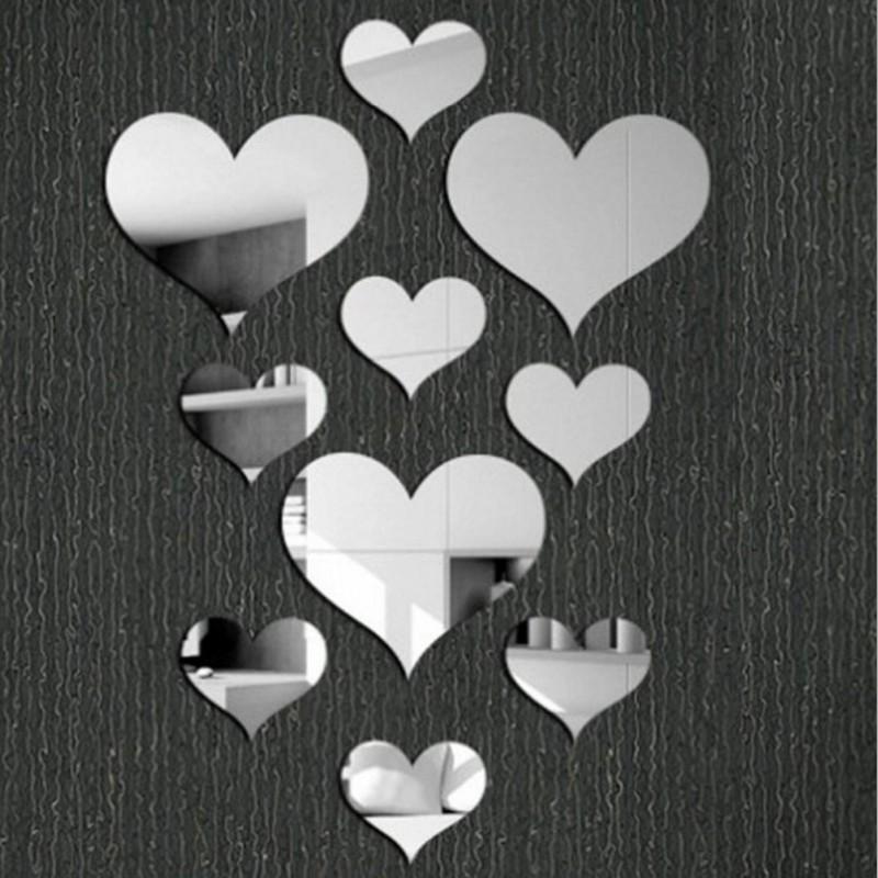 10PCS Love Heart Removable 3D Mirror Wall Sticker