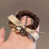 Light Luxury Hair Tie Retro Pearl Leather Band Bow High-end Large Intestine Hair Band Autumn and Winter Hair Tie Leather Cover