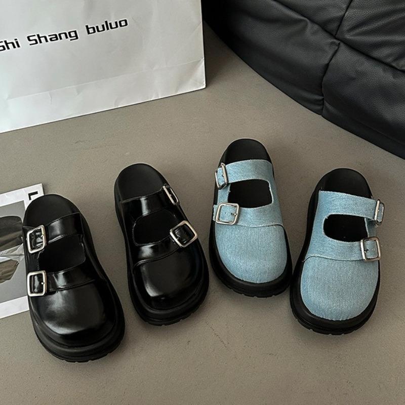 Módní dámské pantofle s tlustou podrážkou, poloviční pantofle, dámské plážové líné platformové pantofle pro venkovní pohodlí, dámské sandály, Zapatillas Mujer