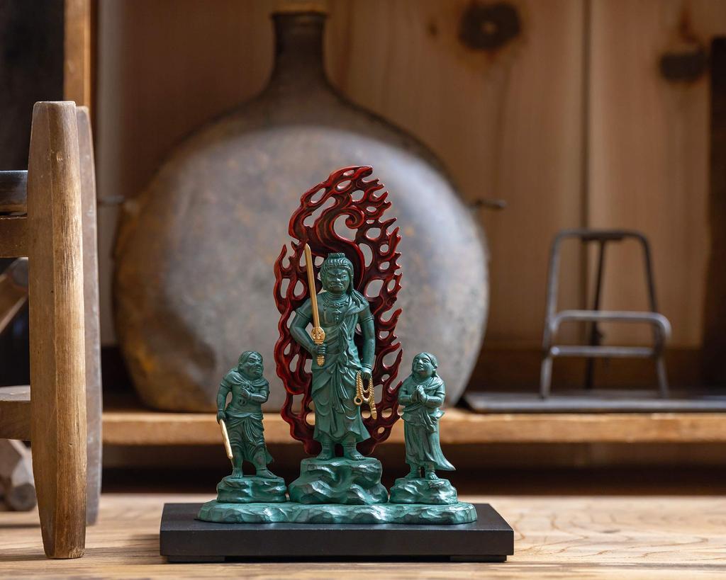 Buddhist statue of Doji Fudo Myoo (child Fudo Myoo), 16cm (bronze, painted). Sculptor: Makita Shuun. Original design (born in the Year of the Rooster)