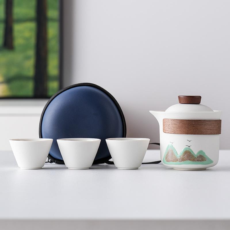 Light Luxury Hand-painted One Pot Three Cups High-end Travel Tea Set Portable Set Teapot Teacup Business Commemorative Gift