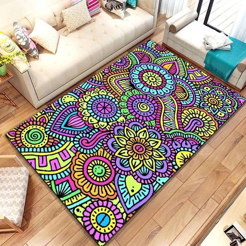 Bohemian Mandala Carpet Floral Geometric Pattern Soft Non Slip Bathroom Rug for Entryway Hallway Home Decor Mat