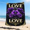 1pc Purple Flowers Love Throw Blanket Polyester Fiber, Lightweight Flannel, Soft & Warm, All Season Use for Outdoor, Camping