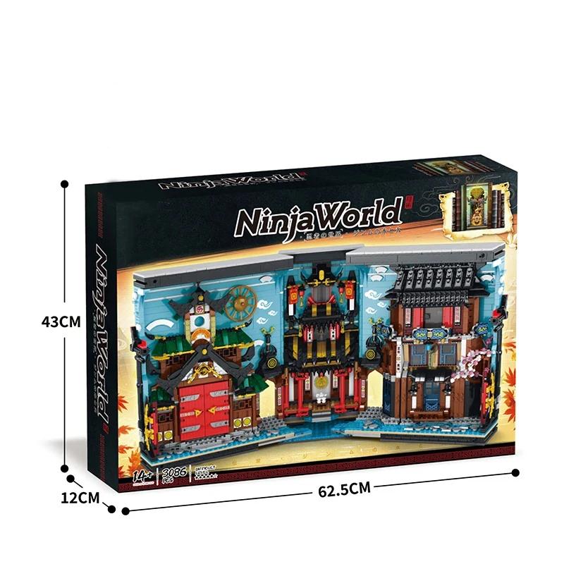 

Non-Toxic 3086Pcs Japanese Traditional Architecture Bookstore Buliding Blocks Ninja Bookend House Street View Model Kids Toy Holiday Gifts