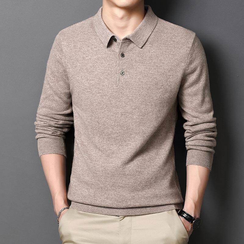 Middle-aged Men's Sweater Shirt Collar Pure Wool Medium Thick Warm Solid Color Pullover Bottoming Shirt Men's Winter Men's Clothing