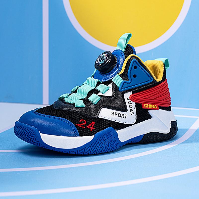 Boys Basketball Shoes Rotary Buckle Mesh Teen Children's Sneakers Boys' Shoes Breathable Boys Outdoor Training Shoes