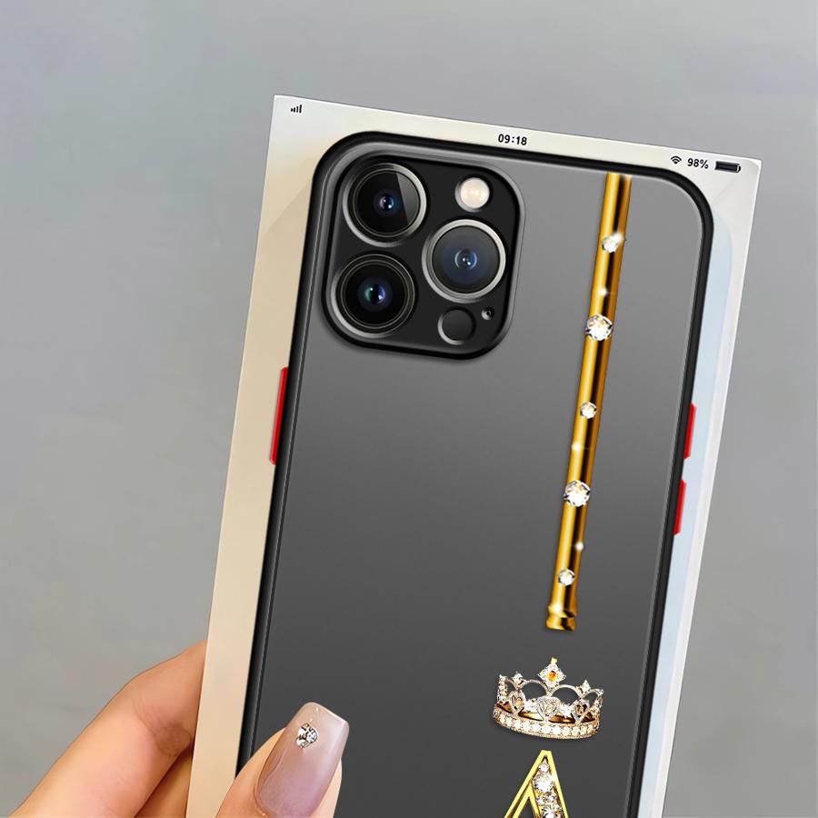 Diamond Crown Queen King Letter Funda Back Phone Cover Case for iPhone 17 Pro Max 11 14 Air 15 7 8 SE XS XR 13 Mini 12 16 Plus