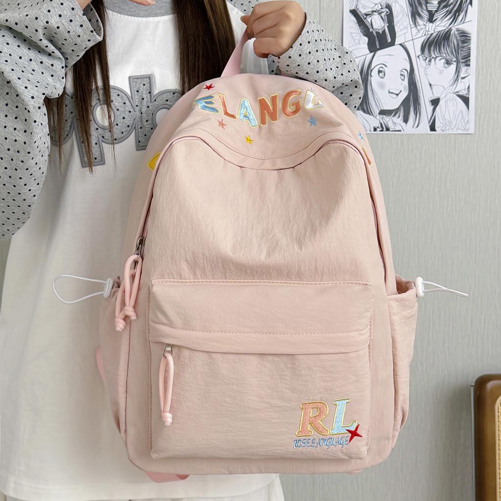 Schoolbag New American Backpack Embroidered Letters High Value Junior High School Student High School Student Schoolbag Women's Simple Travel Backpack