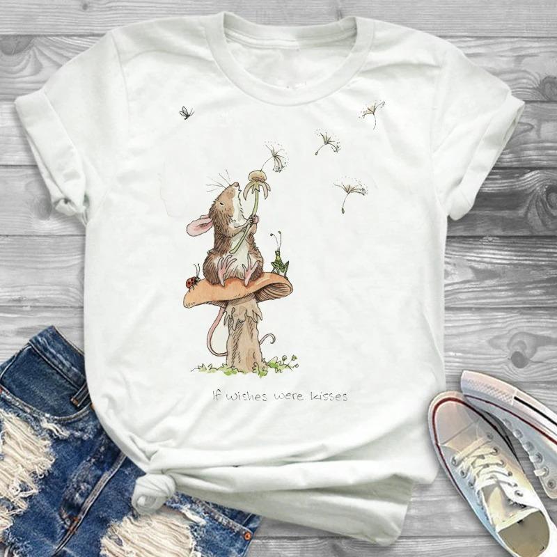 Lovely Style Pet Print T-Shirt Crew Neck Casual Short Sleeve T-Shirt Spring Summer Women's Clothing Fashion Simple Short Sleeve