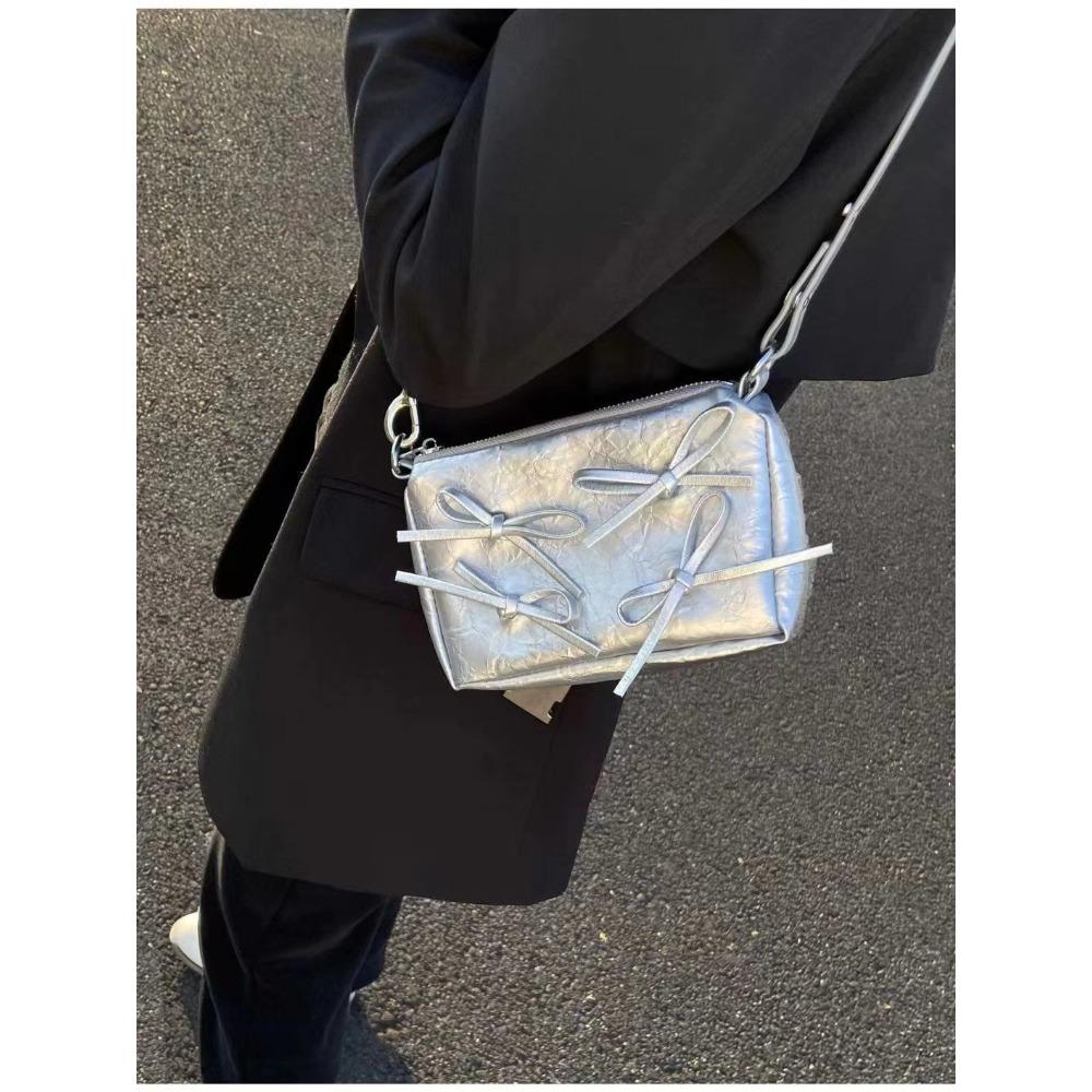 

Summer bag women s lazy wind niche bag silver bow shoulder bag small square bag chain underarm bag women срібний