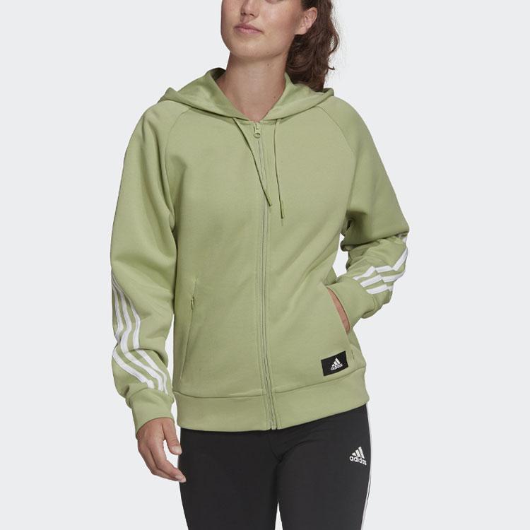 Adidas Essentials 3-Stripes Full Zip Hoodie Women Jacket Green HE1661