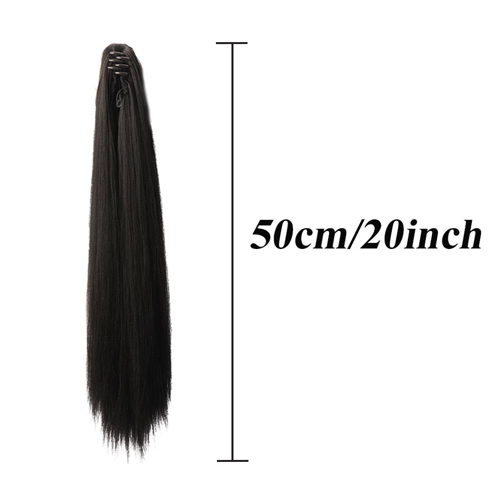 Bybrana Clip-on straight ponytail black brown synthetic hair wig