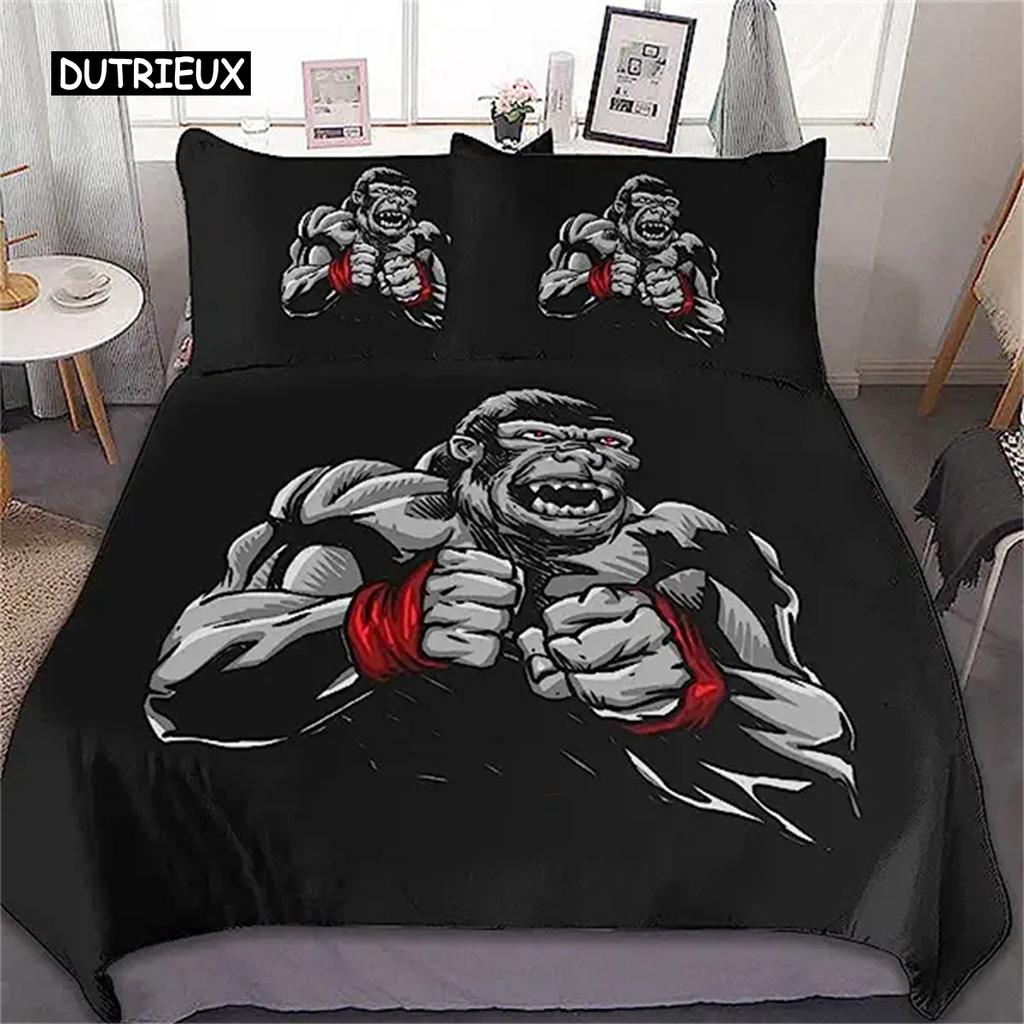 Gorilla Duvet Cover for Girls Boys Adults Brown Wild Animal Comforter Cover Nature Wildlife Duvet Cover for Bedroom Decoration